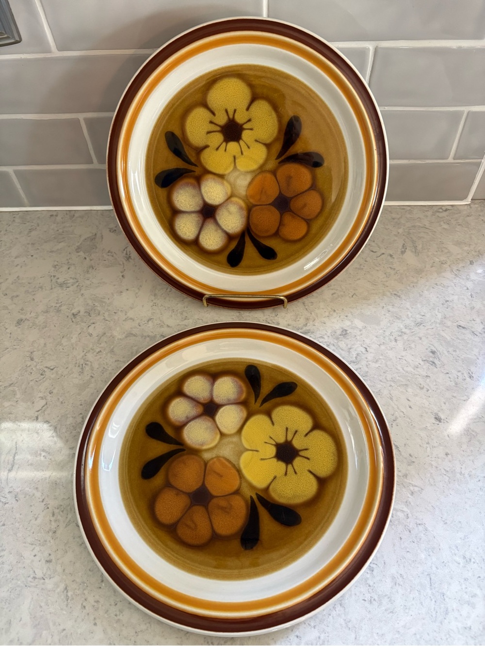 Vintage Chadds Ford Stoneware “Aloha” Japan –10.75” Dinner Plate Retro Flower